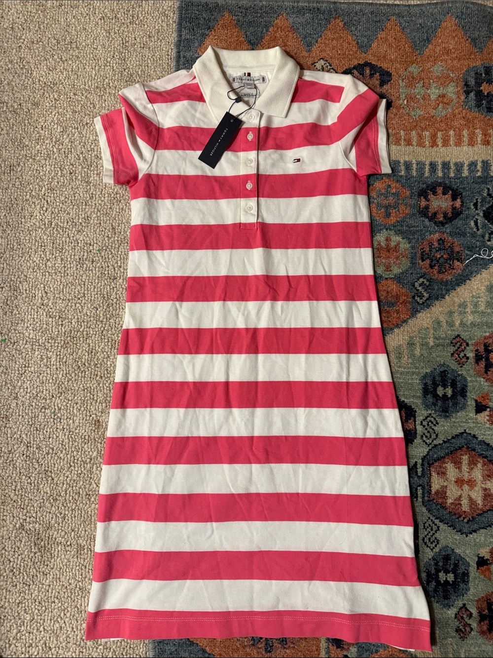 Tommy Hilfiger Pink & White Striped Polo Midi Dress